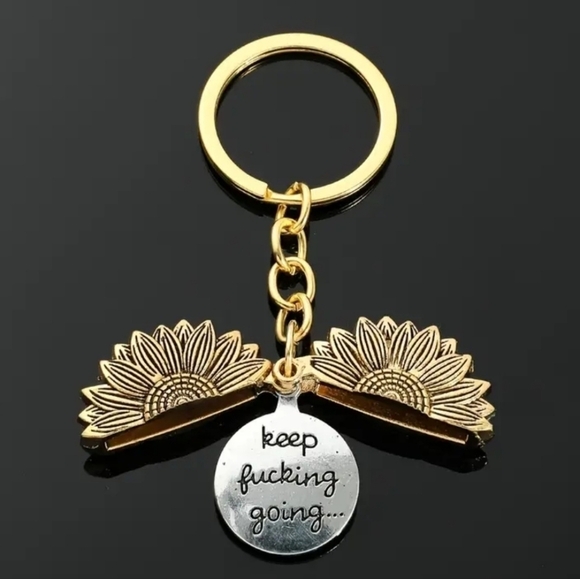 Sunflower Charm Keychain "Keep F*cking Going" - Picture 3 of 6
